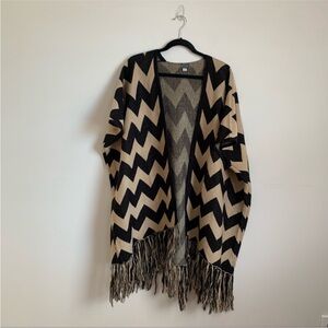 Poof Womens M Chevron Longline Kimono Sweater Cardigan Neutral Staple